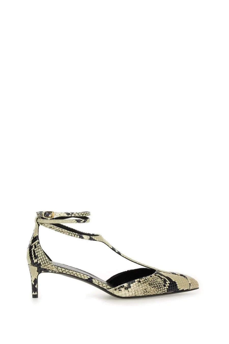 Khaite women’s pump mia pattern snake-print leather ankle-strap pump with slender heel in neutral tones