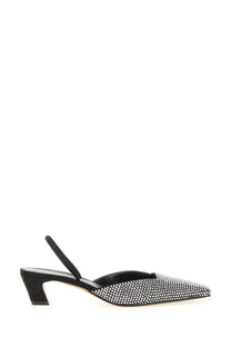 Khaite women’s Roosevelt shoe black satin slingback pump with pointed toe low block heel and rhinestone embellishments