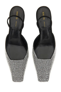 Khaite women’s Roosevelt black pointed-toe mules with silver rhinestone embellishments for stylish wear