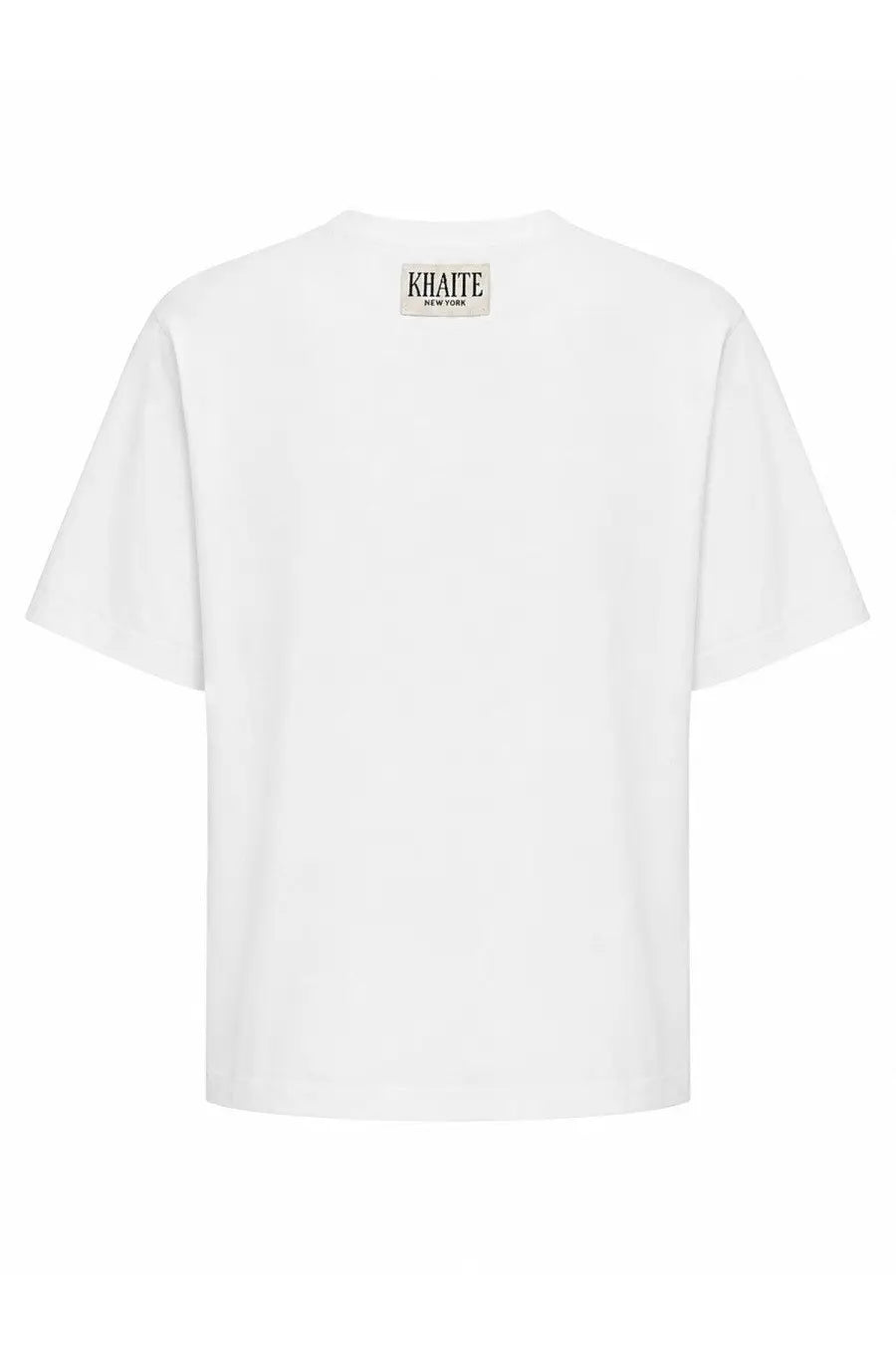 Khaite women’s white cotton t-shirt with minimalist design and small khaite new york label at the neckline