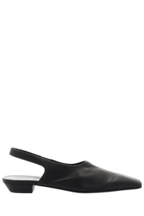 Khaite women’s celia black leather slingback flat shoe with pointed toe and low block heel front view
