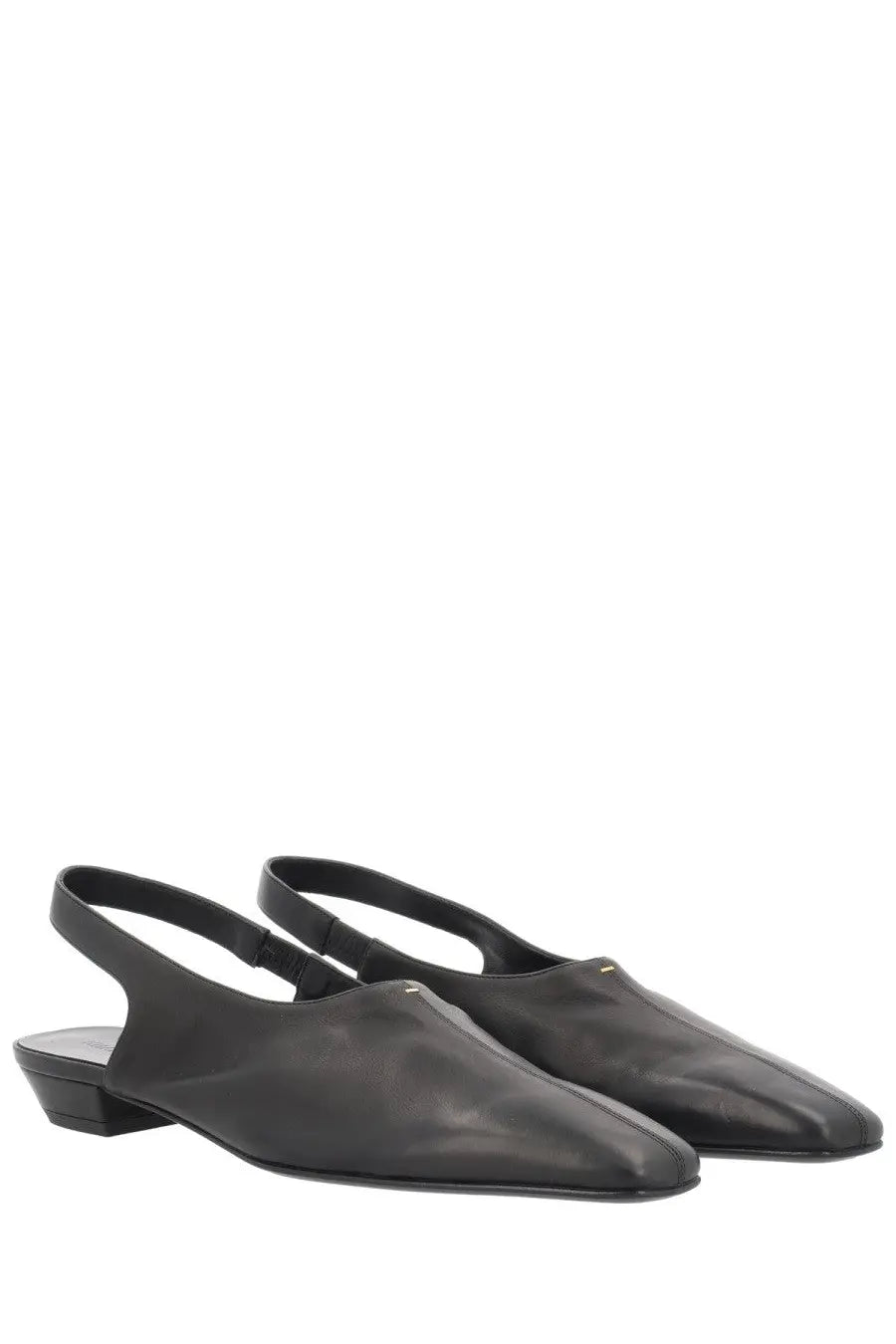 Khaite women’s shoe Celia black black leather slingback flats with sleek minimalist design and low block heel