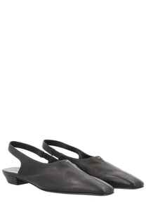 Khaite women’s shoe Celia black black leather slingback flats with sleek minimalist design and low block heel
