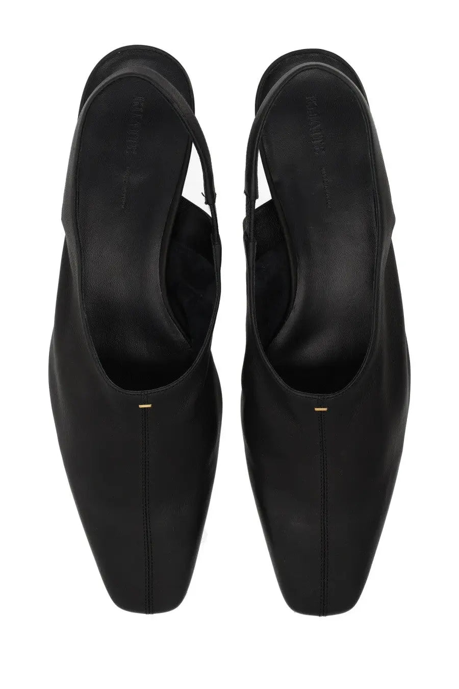 Khaite women’s celia black leather slingback heels with a sleek minimalist design and gold-tone hardware at the toe