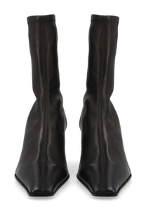 Khaite women’s stivale con tacco Arizona black leather ankle boots with sleek minimalist design and square toe