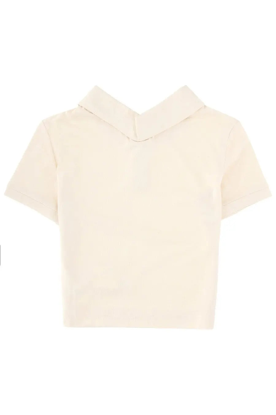 Cream-colored short-sleeved top with classic collar from Khaite womens top Jasna White in soft fabric