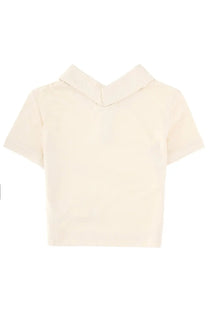 Cream-colored short-sleeved top with classic collar from Khaite womens top Jasna White in soft fabric