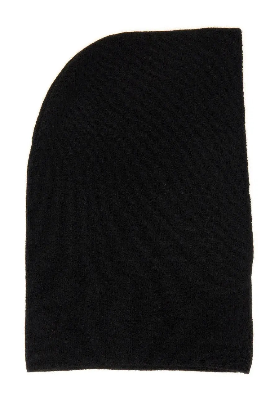Black soft-textured cashmere knit beanie with curved brim from kijima takayuki women’s balaclava collection