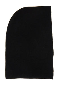 Black soft-textured cashmere knit beanie with curved brim from kijima takayuki women’s balaclava collection