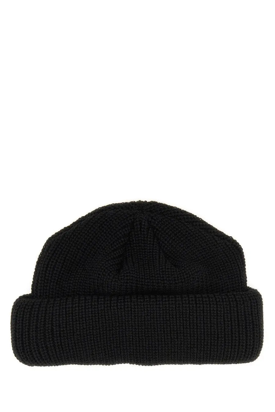 Kijima takayuki women’s knit hat in black ribbed knit with a folded brim for stylish warmth