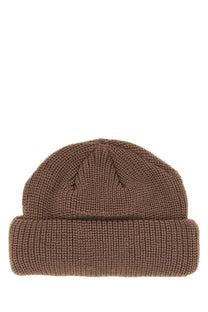 Brown knitted beanie with folded cuff made of wool by kijima takayuki for women