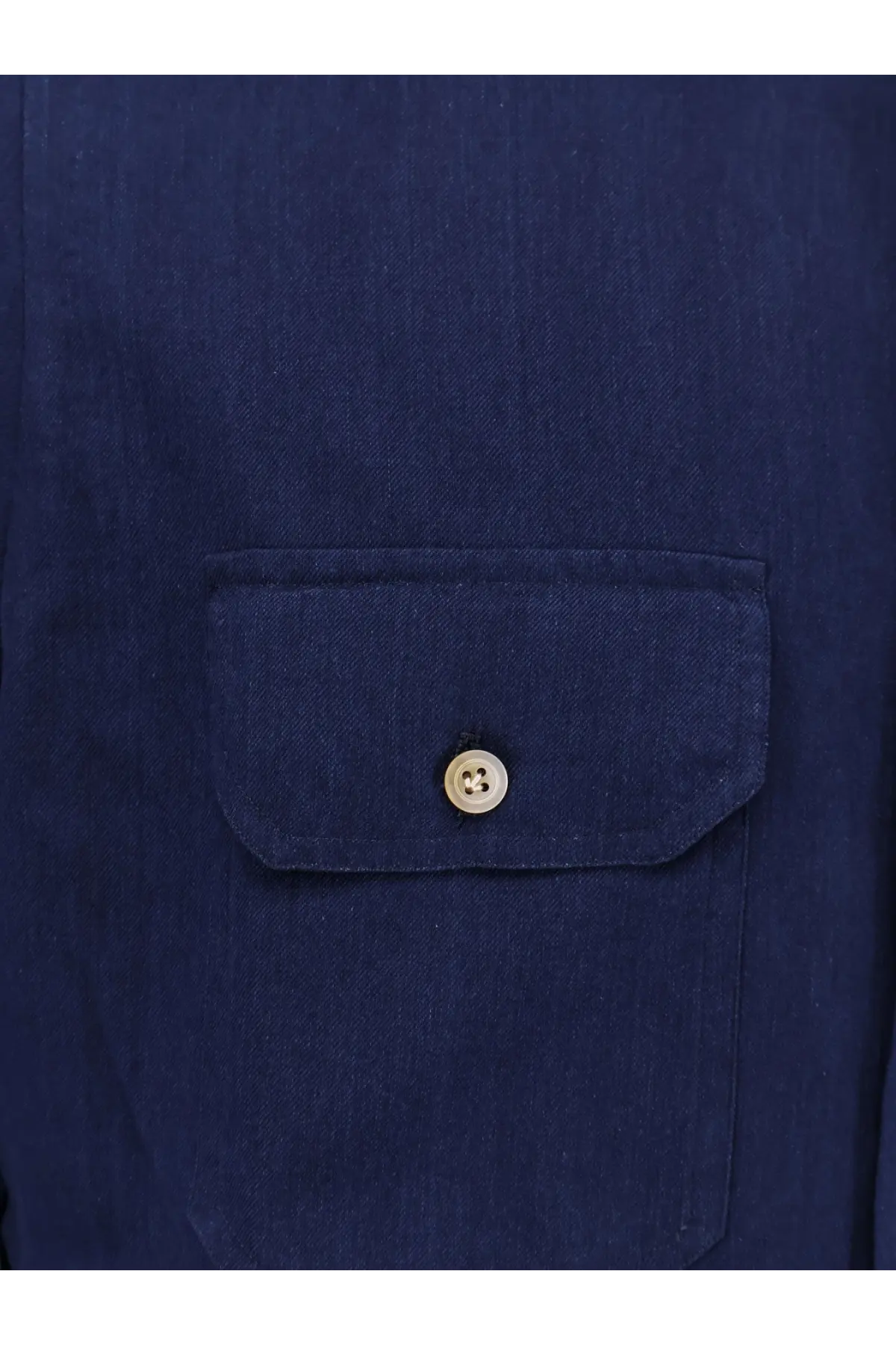 Dark blue denim jacket with single buttoned pocket made of cotton featured in kiton men’s blue shirt collection