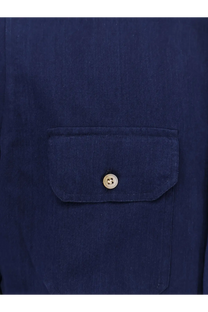 Dark blue denim jacket with single buttoned pocket made of cotton featured in kiton men’s blue shirt collection