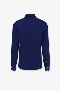 Kiton men’s cotton shirt blue navy blue long-sleeved dress shirt with classic collar and buttoned cuffs