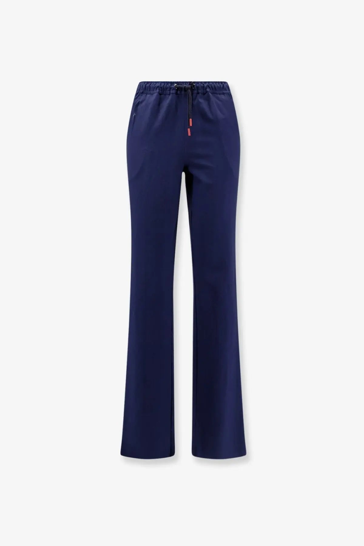 Kiton men’s cotton navy blue wide-leg trousers with drawstring waistband and subtle red accent details
