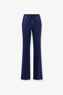 Kiton men’s cotton navy blue wide-leg trousers with drawstring waistband and subtle red accent details