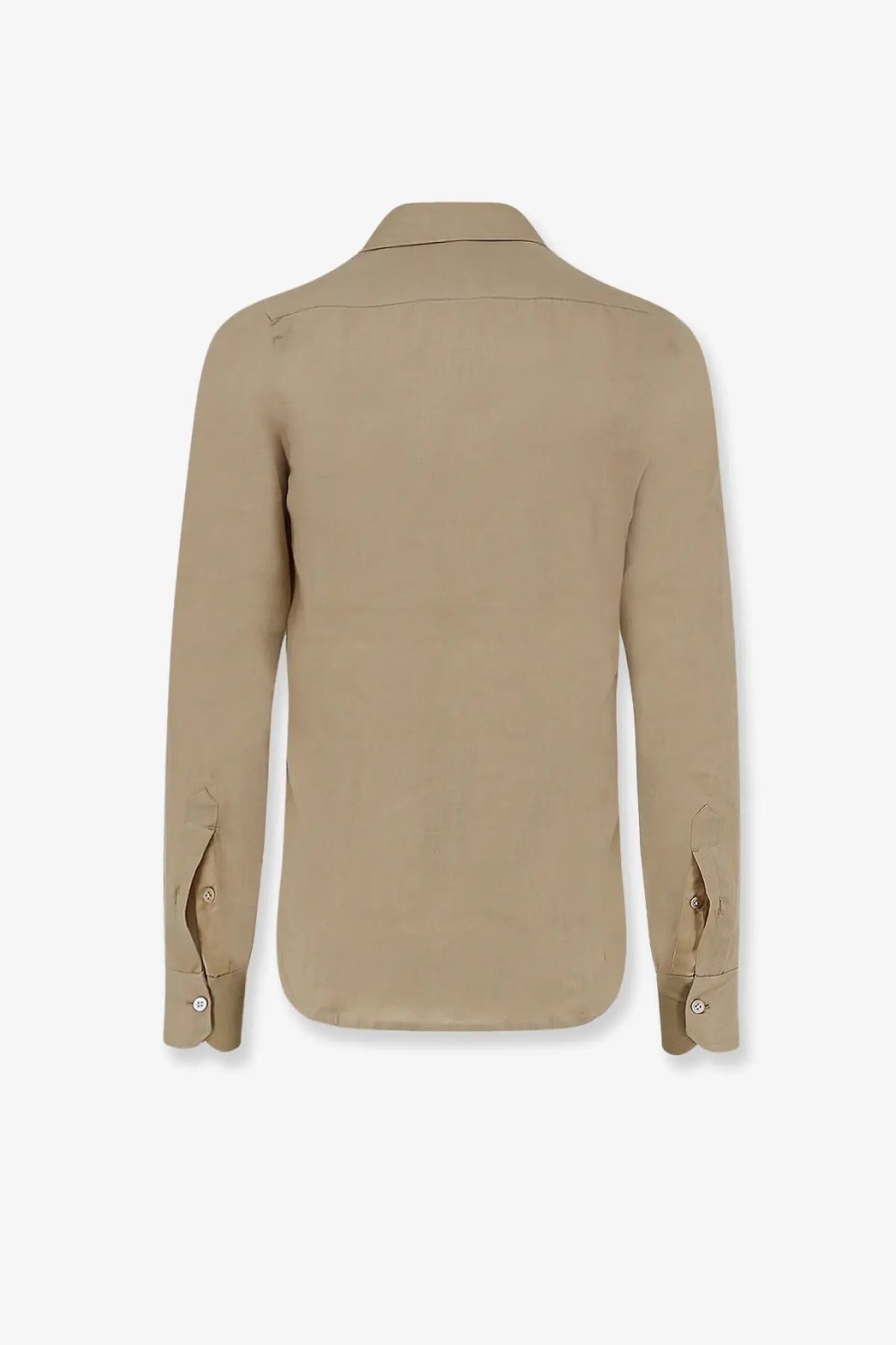Beige long-sleeved Kiton men’s linen shirt with classic collar and neatly finished cuffs for stylish comfort