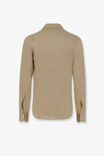 Beige long-sleeved Kiton men’s linen shirt with classic collar and neatly finished cuffs for stylish comfort