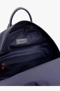 Kiton men’s nylon backpack in dark navy blue with sleek minimalist design and sturdy leather handles
