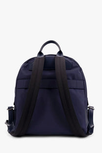 Navy blue Kiton men’s nylon backpack with black leather straps and top handle ideal for everyday use
