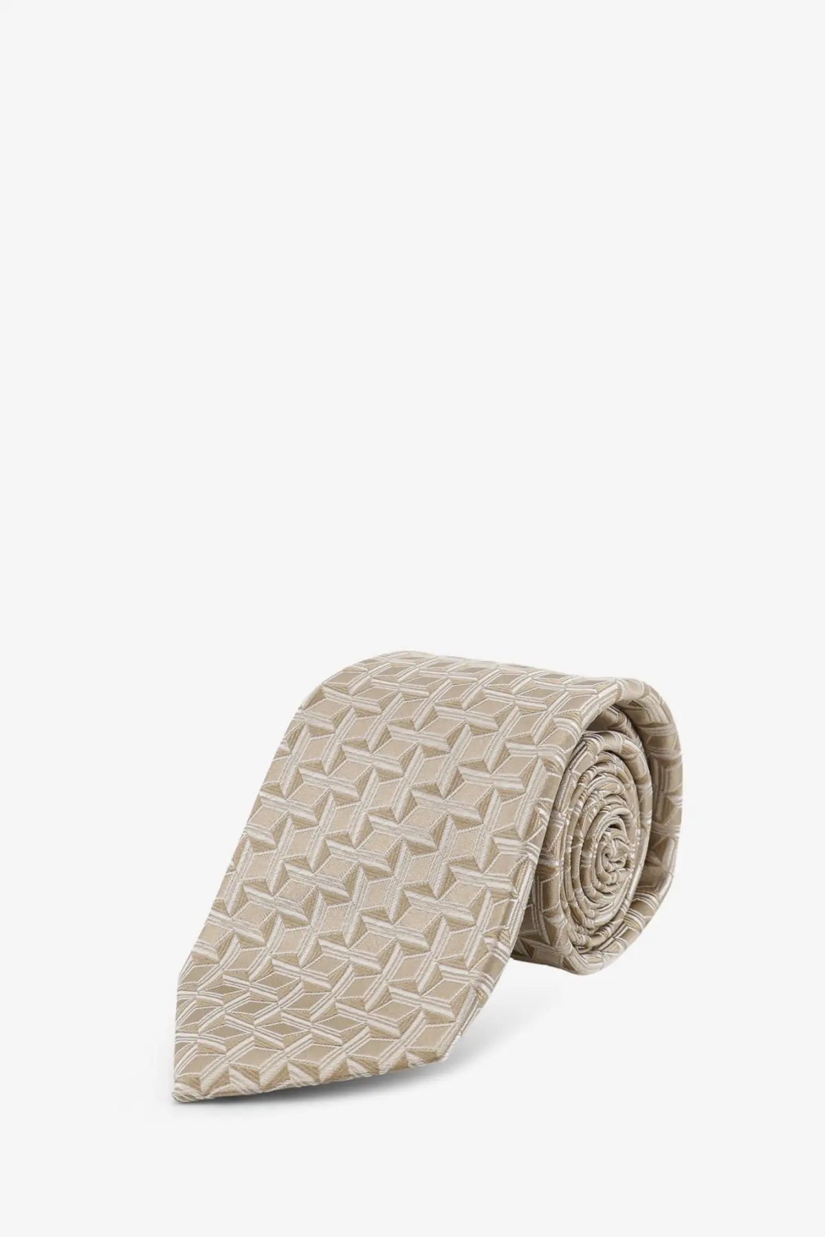 Beige Kiton men’s silk tie with a subtle geometric pattern in a multicolor design perfect for formal wear