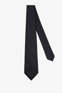 Kiton men’s silk tie in black with a subtle woven texture and multicolor accents