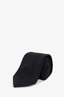 Kiton men’s silk tie multicolor showing black woven silk tie with subtle textured pattern