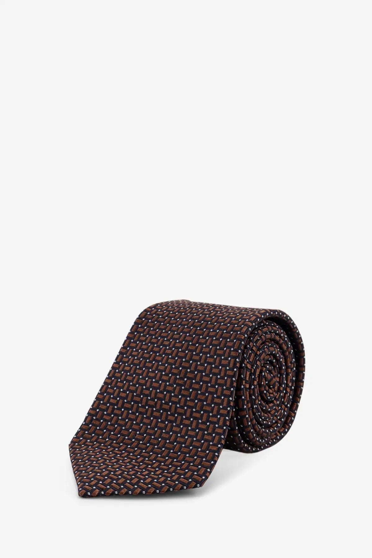 A kiton men’s silk tie in dark brown woven pattern with subtle black and white accents