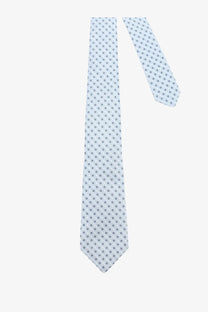 Kiton men’s silk tie in light blue with a subtle pattern of small dark gray geometric shapes