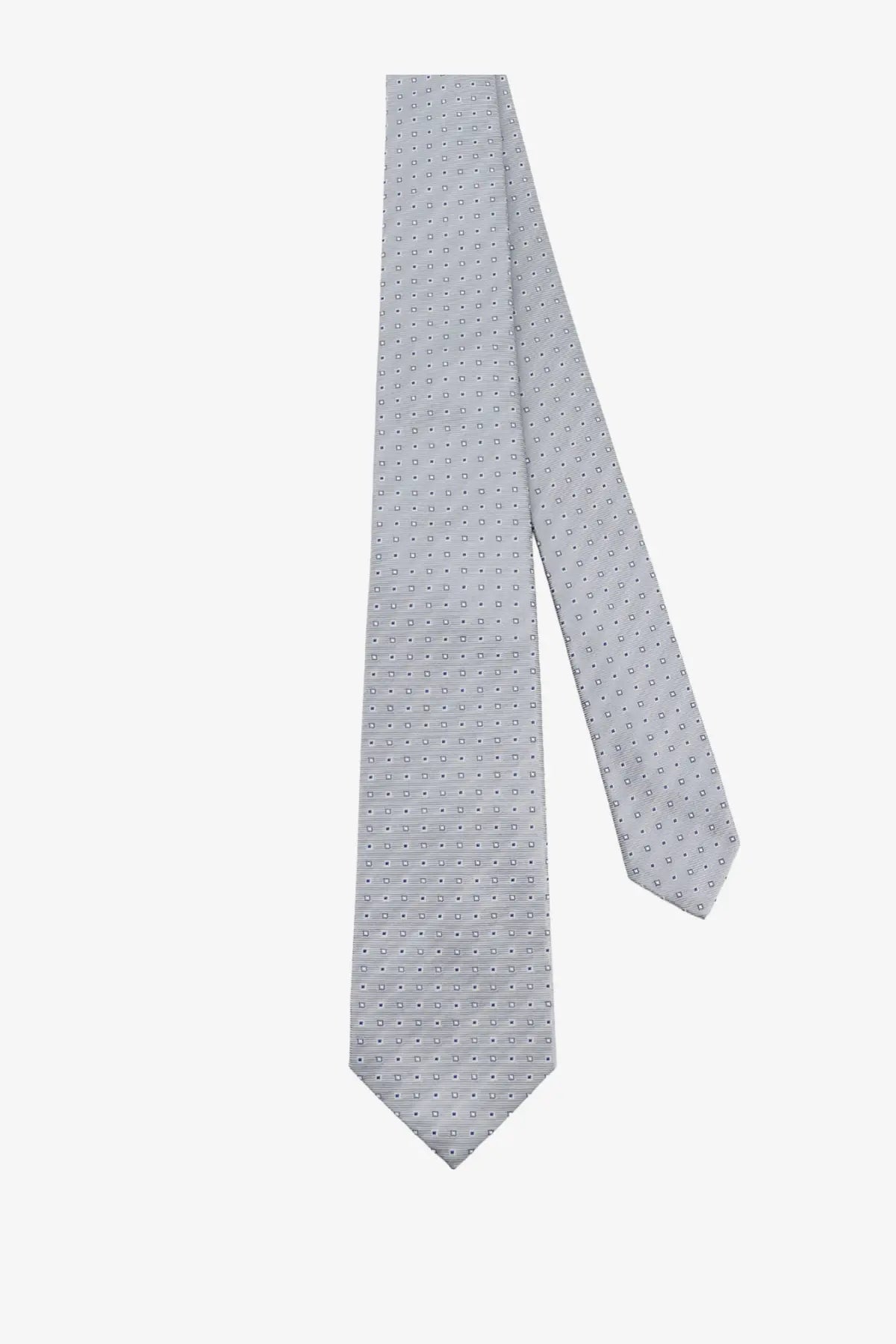 Kiton men’s silk tie in light gray with a subtle pattern of small dark dots for formal and business wear