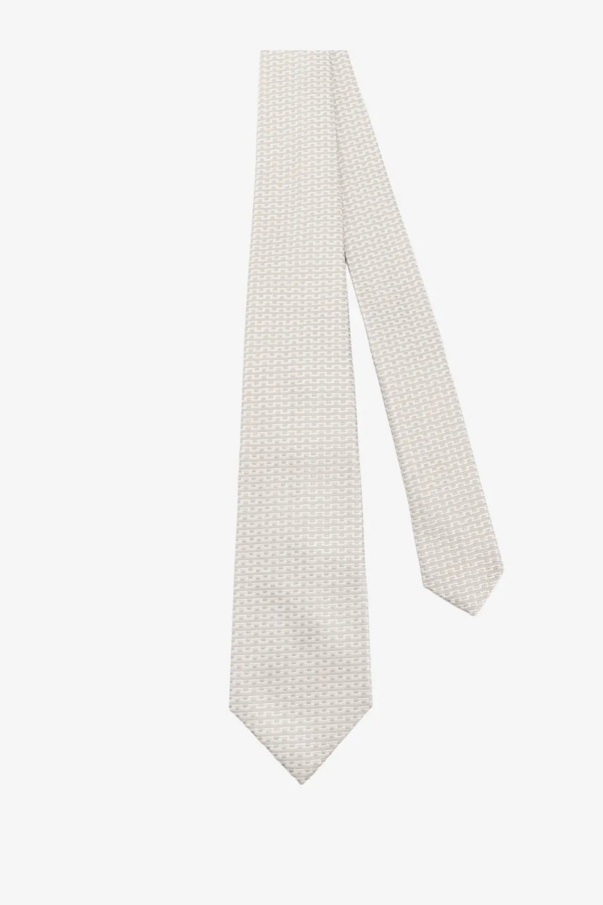 A kiton men’s silk tie in light gray with subtle woven texture and multicolor accents