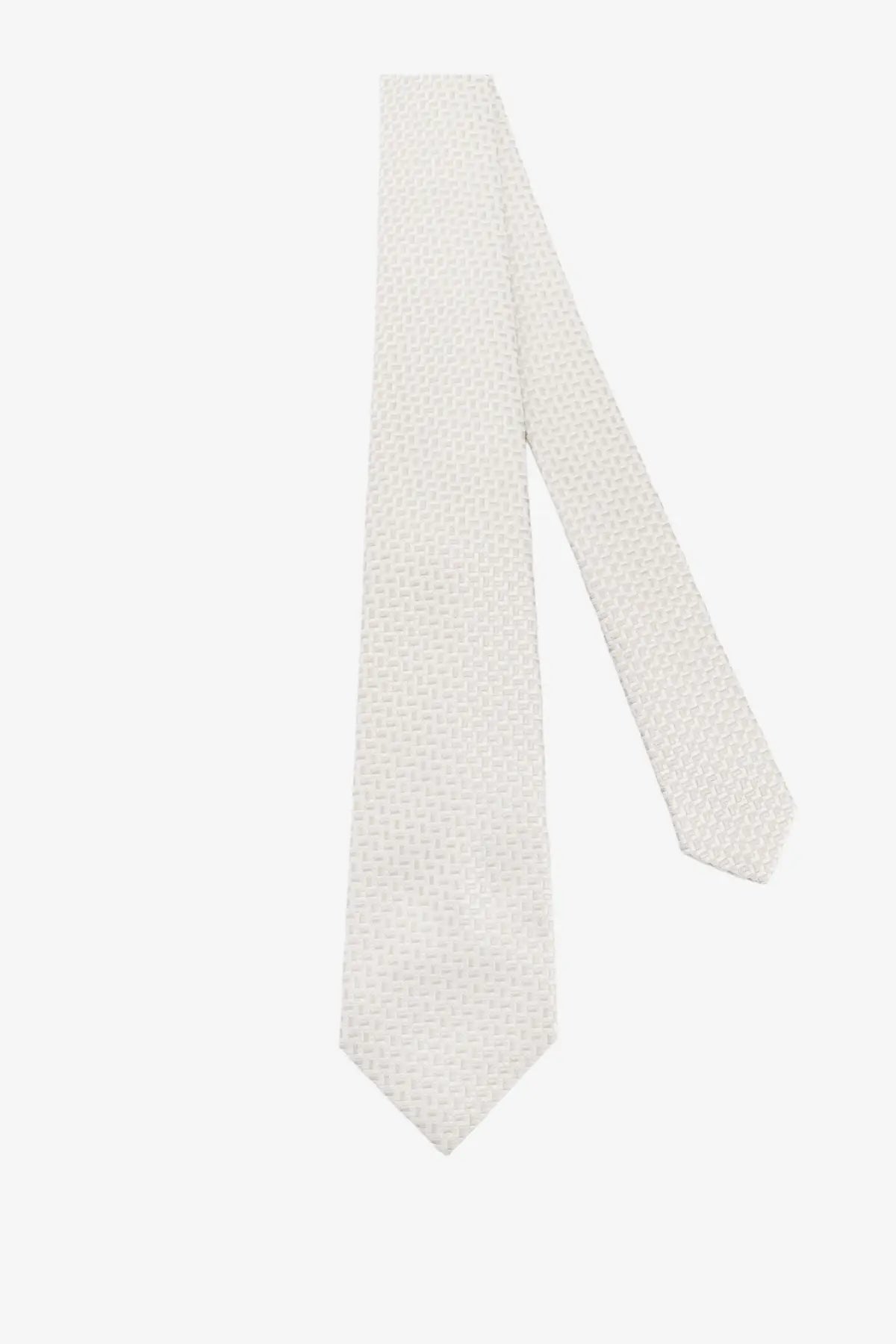 Kiton men’s silk tie in light gray with subtle woven texture and multicolor accents