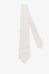 Kiton men’s silk tie in light gray with subtle woven texture and multicolor accents