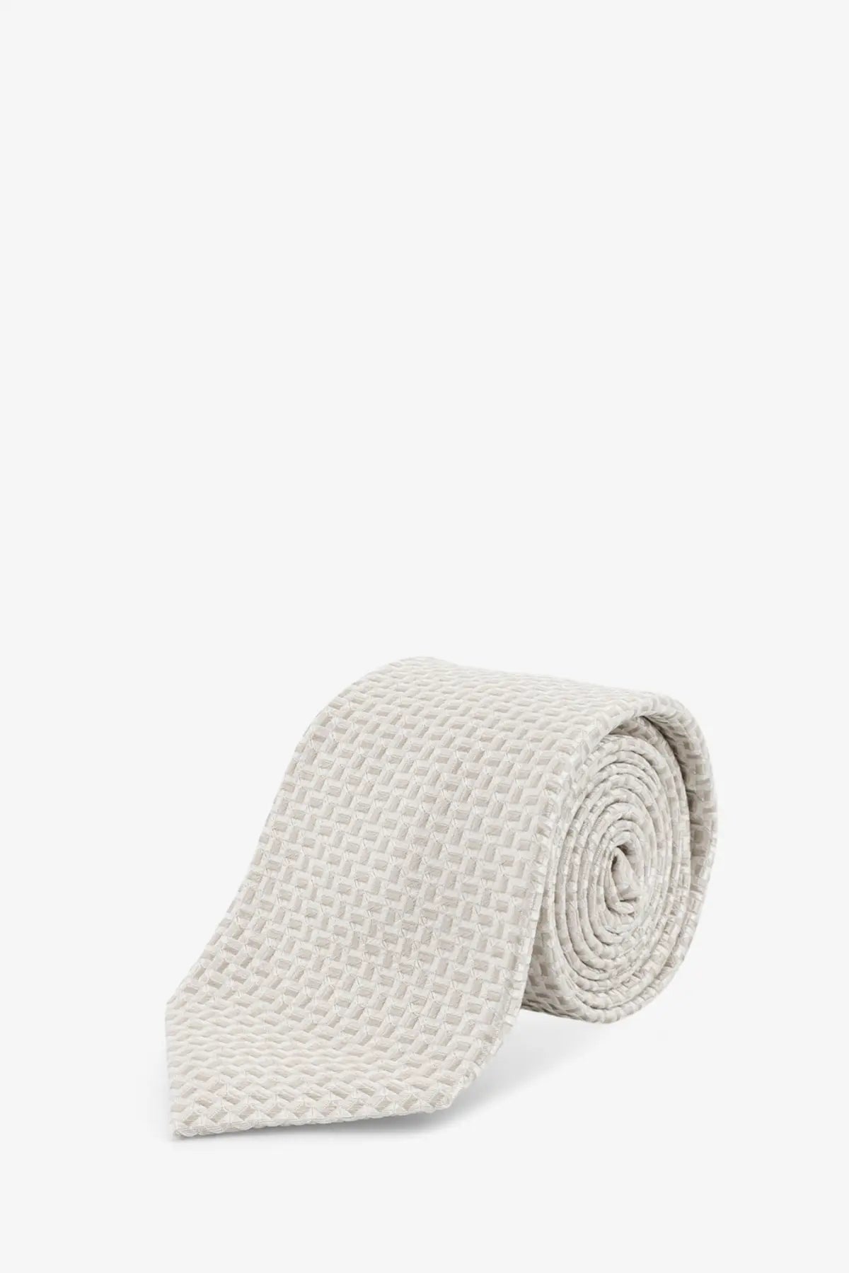 A light gray woven silk tie with a textured basketweave pattern from kiton men’s multicolor collection
