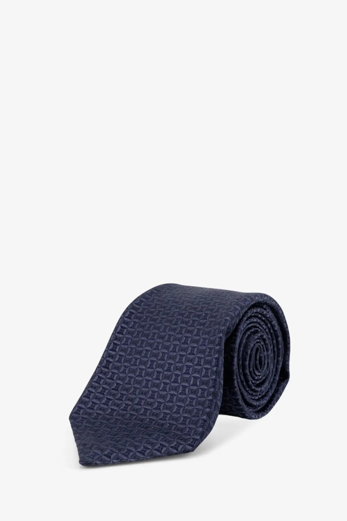 Kiton men’s silk tie multicolor in navy blue with a subtle geometric pattern and smooth silk texture