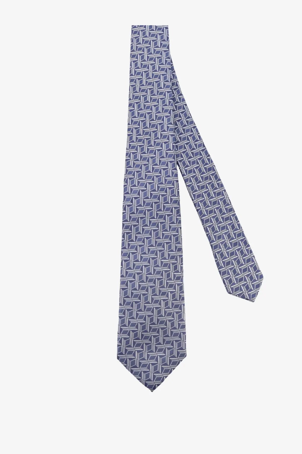 Kiton men’s silk tie in navy blue with a subtle white geometric pattern perfect for formal occasions