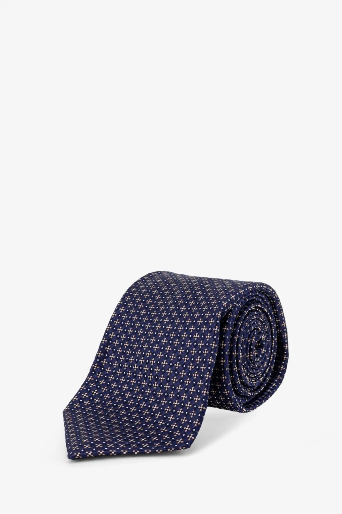 Kiton men’s navy blue silk tie with subtle white cross pattern multicolor accessory for formal wear
