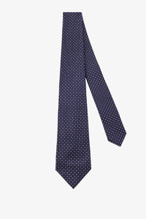 Kiton men’s silk tie navy blue with a subtle pattern of small white crosses multicolor design