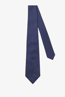 Kiton men’s silk tie navy blue with subtle small white crosses pattern for formal and business wear
