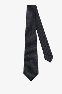 A sleek black Kiton men’s silk tie with a subtle textured pattern and multicolor accents