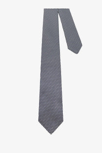Kiton men’s silk tie in black and white herringbone pattern made from sleek silk fabric