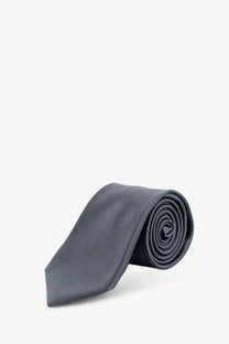 A sleek dark gray multicolor silk tie by Kiton with smooth texture and subtle sheen for men
