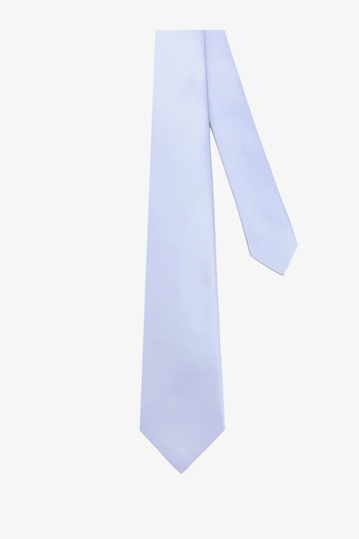 Kiton men’s silk tie in solid light blue with a sleek pointed tip and smooth refined finish