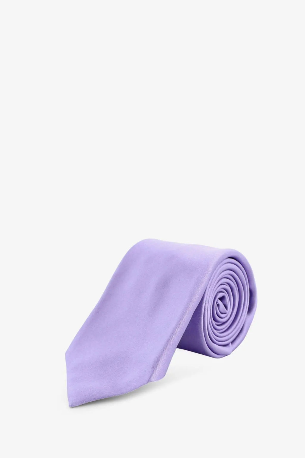 A soft lavender multicolor kiton men’s silk tie neatly rolled on a white background