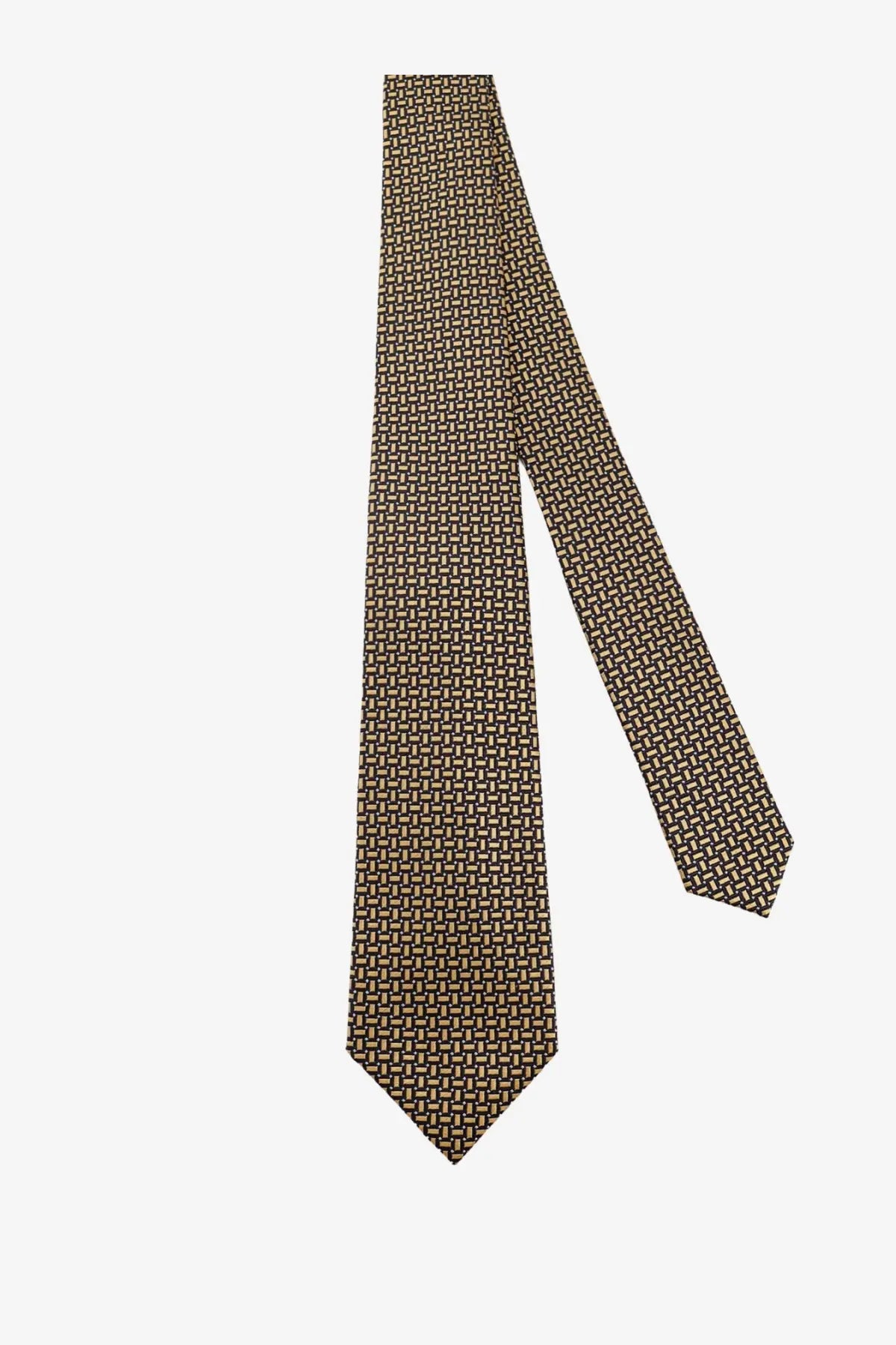 Kiton men’s silk tie in brown with a subtle beige geometric weave pattern for a sophisticated look