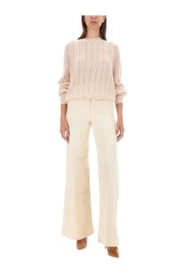 Cream-colored ribbed knit kiton women’s cashmere sweater with long sleeves and a high neckline in beige