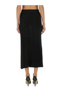 Kiton women’s black knit pleated midi skirt with smooth waistband and scalloped hem for elegant wear