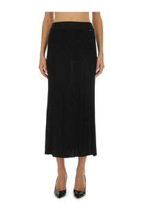 Kiton women’s knit skirt black featuring a black pleated midi design with a smooth elastic waistband