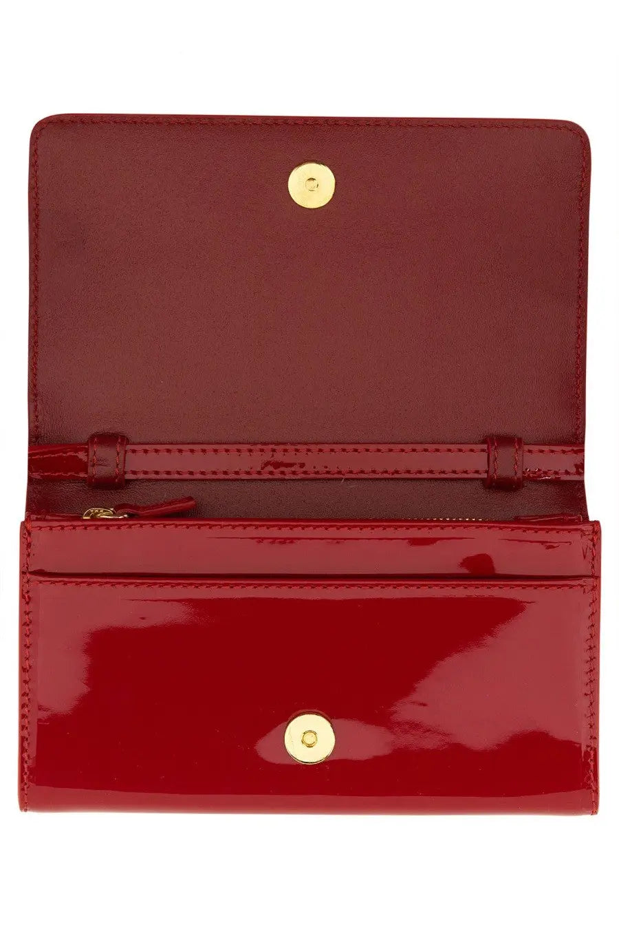 Kiton women’s kros bag red glossy red patent leather wallet with gold-tone snap buttons and zipper compartment
