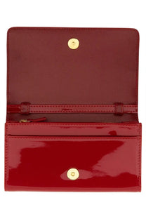 Kiton women’s kros bag red glossy red patent leather wallet with gold-tone snap buttons and zipper compartment